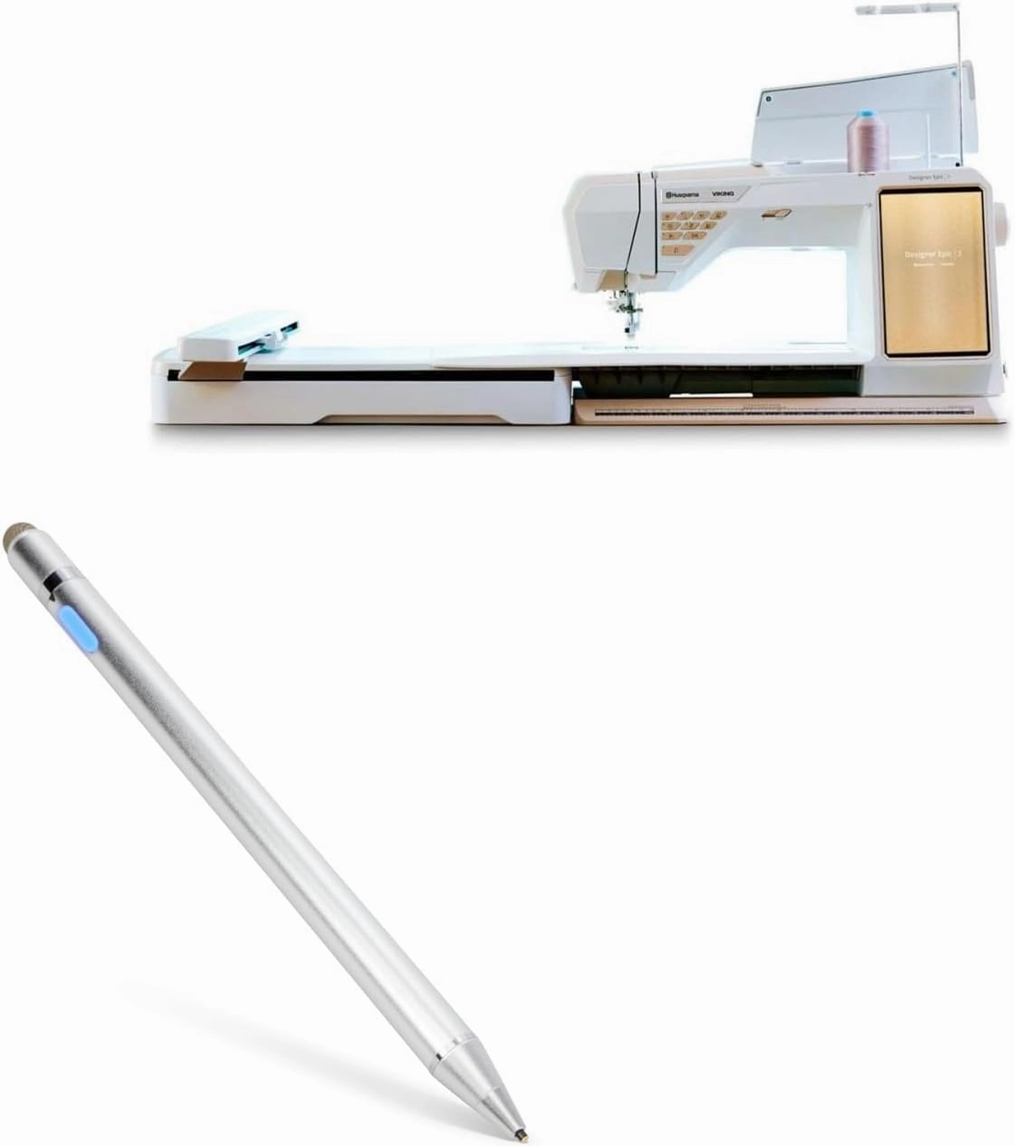 BoxWave Stylus Pen Compatible with Husqvarna Viking Designer Epic 3 Touchscreen - AccuPoint Active Stylus, Electronic Stylus with Ultra Fine Tip - Metallic Silver