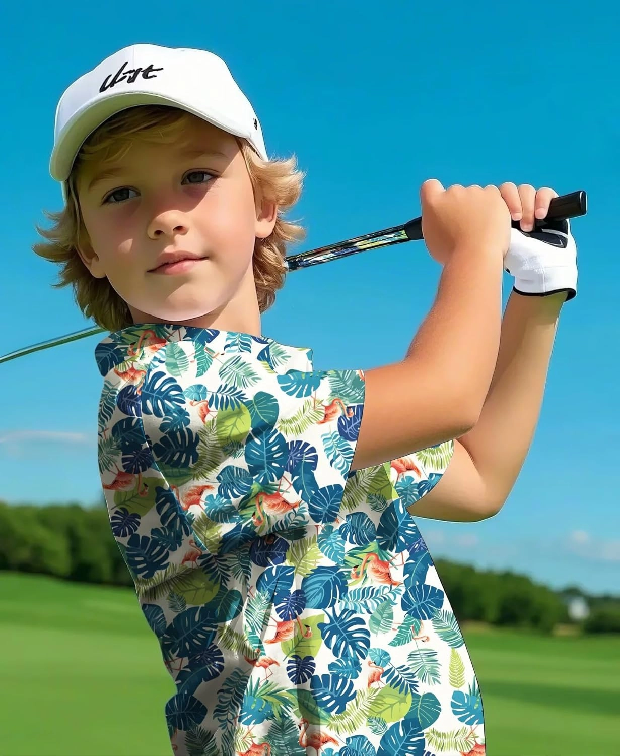 Boys Hawaiian Shirt Polo Tropical Kid Aloha Golf Uniform Short Sleeve Printed Tee Summer Beach Vacation Graphic Top