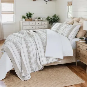 Brandream King Size Quilt Bedding Set Cotton Blend Elegant Striped Quilts Modern Farmhouse Waffle Quilted Comforter Set 3-Piece