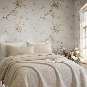 Brandream Beige Quilt Set King Size Cotton Luxury Matelasse Coverlet Set Farmhouse Bedding Scalloped Quilts 3 Piece