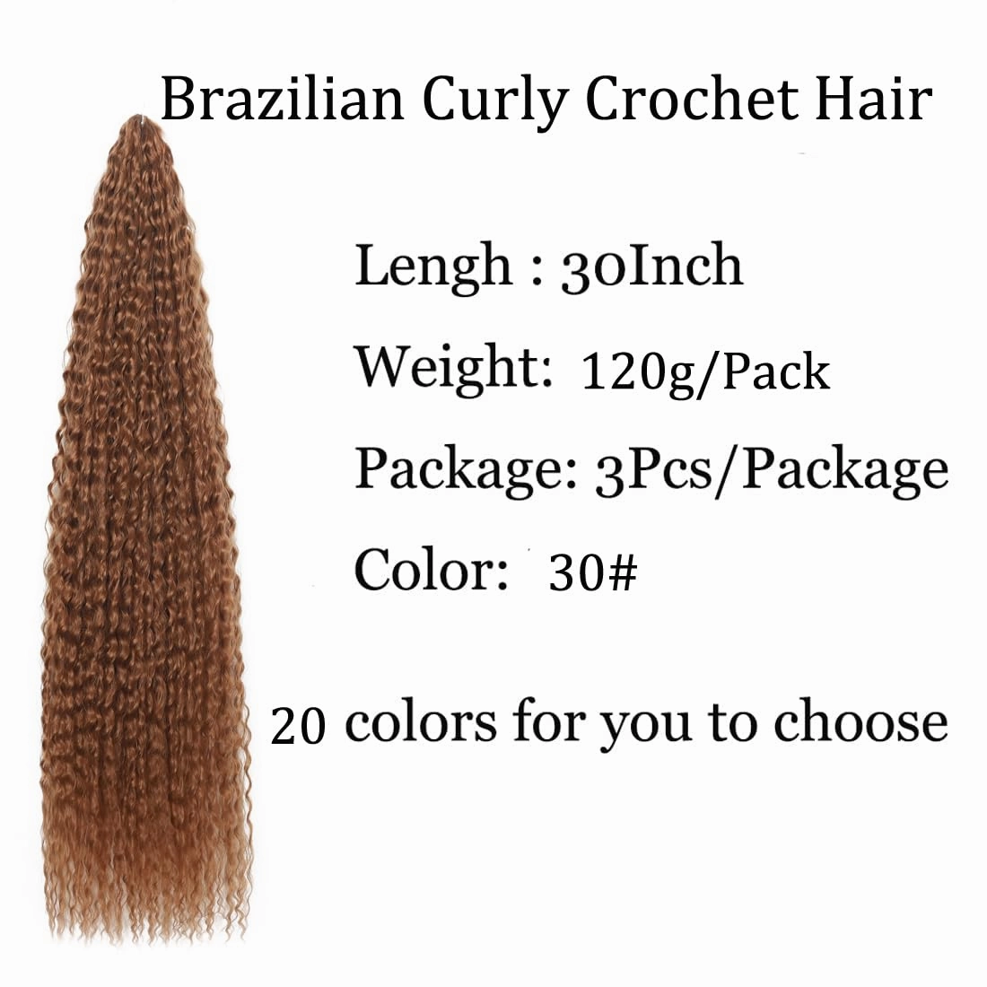 Brazilian Curly Braids Crochet Twist Hair 30inches 3Packs Afro Kinky Curly Braiding Hair Extensions Deep Curly Crochet Hair Synthetic Water Wave Braid Hair(30Inch,30#)