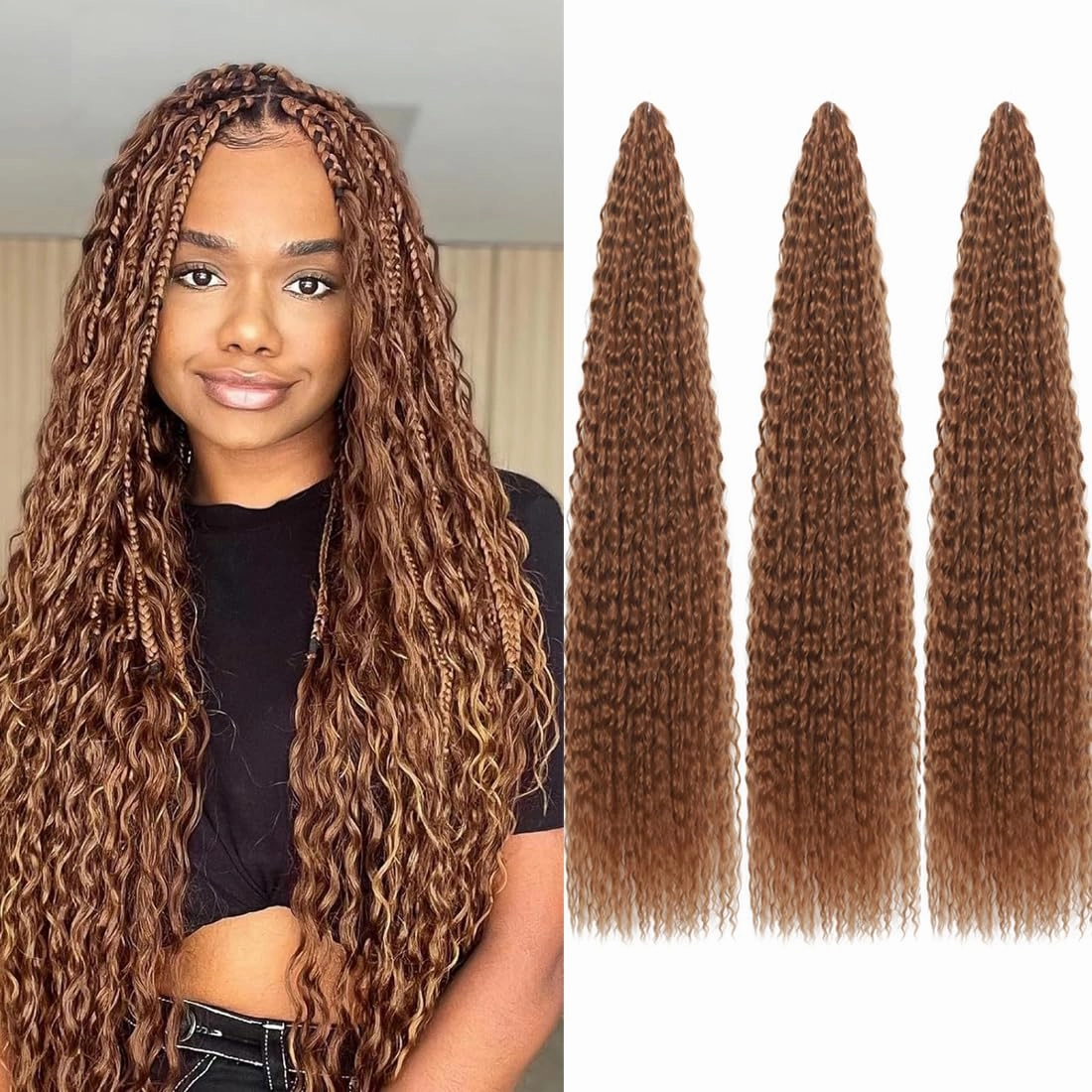 Brazilian Curly Braids Crochet Twist Hair 30inches 3Packs Afro Kinky Curly Braiding Hair Extensions Deep Curly Crochet Hair Synthetic Water Wave Braid Hair(30Inch,30#)