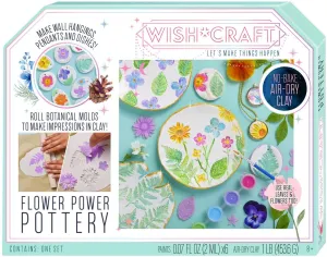 Bright Stripes Wish*Craft Flower Power Pottery – Air Dry Clay Kit with Tools for Adults & Kids to Create Botanical Pottery with Stamps, Paints, Metallic Gold & Glaze; Perfect for DIY Crafts & Gifts