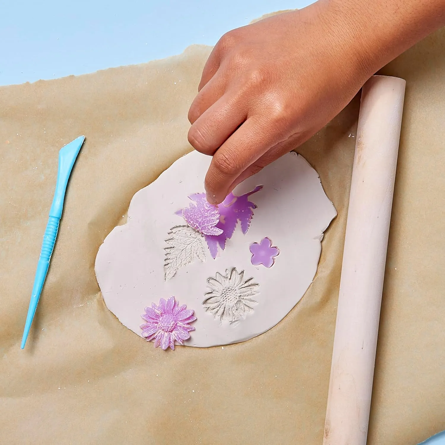 Bright Stripes Wish*Craft Flower Power Pottery – Air Dry Clay Kit with Tools for Adults & Kids to Create Botanical Pottery with Stamps, Paints, Metallic Gold & Glaze; Perfect for DIY Crafts & Gifts