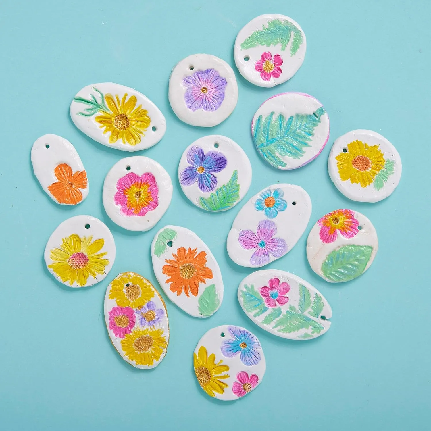 Bright Stripes Wish*Craft Flower Power Pottery – Air Dry Clay Kit with Tools for Adults & Kids to Create Botanical Pottery with Stamps, Paints, Metallic Gold & Glaze; Perfect for DIY Crafts & Gifts
