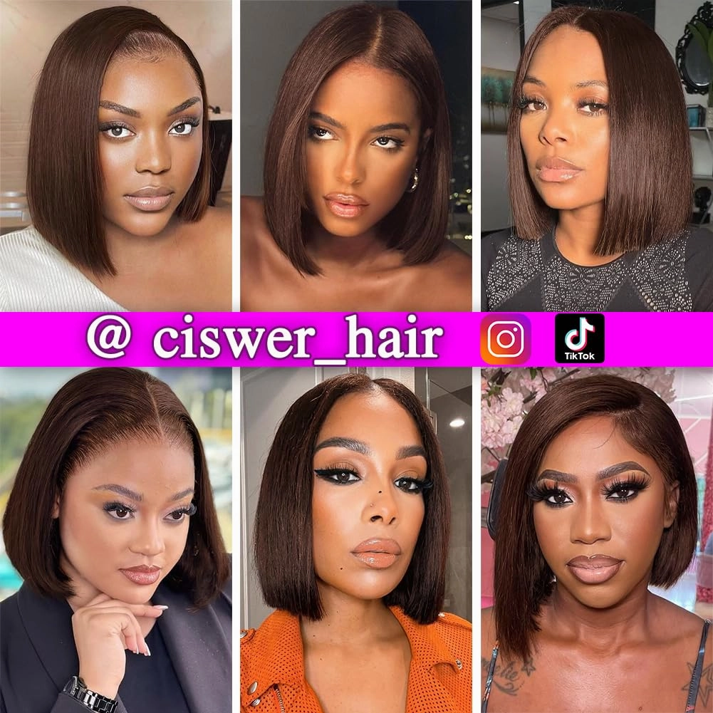 Brown 13x4 Lace Front Bob Wig Human Hair Pre Plucked Stairght 4# Colored Short Wigs for Black Women Short Wig Bob 180 Density 14 Inch