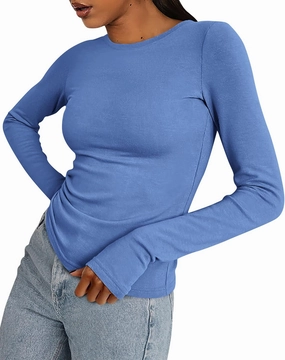 BTFBM Womens Casual Long Sleeve Tops Spring Fall 2025 Crew Neck Workout Shirt Stretchy Slim Fit Basic Y2K Going Out Top