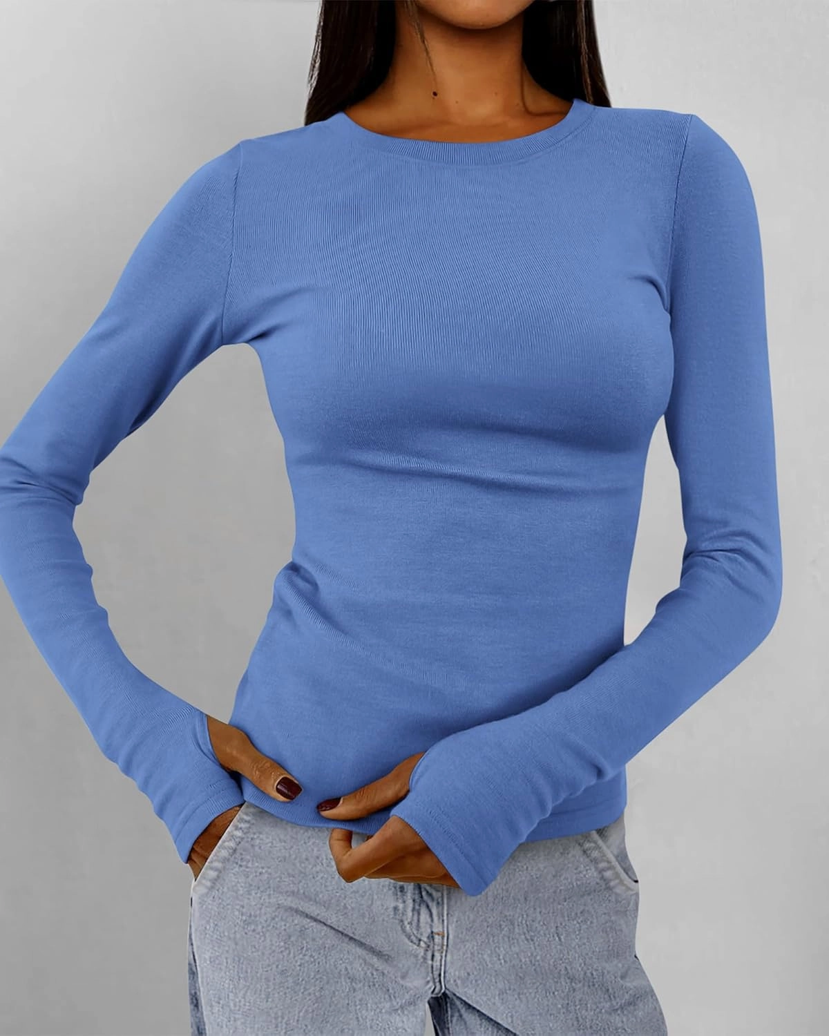 BTFBM Womens Casual Long Sleeve Tops Spring Fall 2025 Crew Neck Workout Shirt Stretchy Slim Fit Basic Y2K Going Out Top