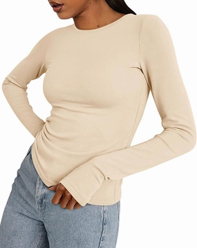 BTFBM Womens Casual Long Sleeve Tops Spring Fall 2025 Crew Neck Workout Shirt Stretchy Slim Fit Basic Y2K Going Out Top