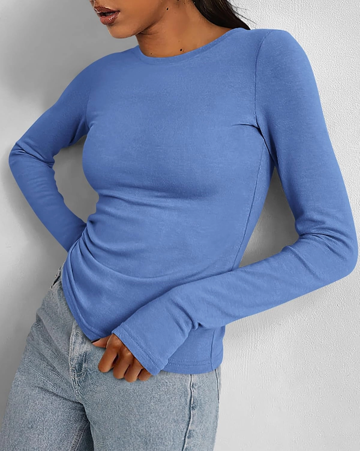 BTFBM Womens Casual Long Sleeve Tops Spring Fall 2025 Crew Neck Workout Shirt Stretchy Slim Fit Basic Y2K Going Out Top