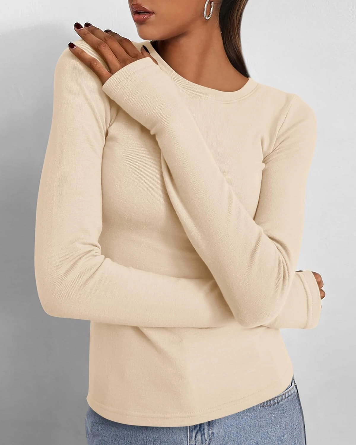 BTFBM Womens Casual Long Sleeve Tops Spring Fall 2025 Crew Neck Workout Shirt Stretchy Slim Fit Basic Y2K Going Out Top