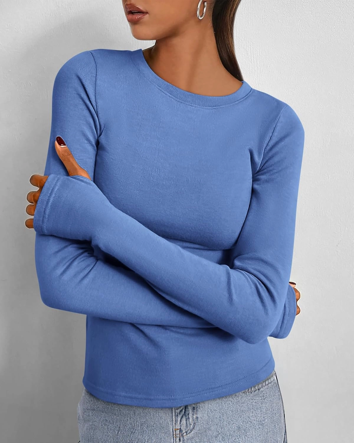 BTFBM Womens Casual Long Sleeve Tops Spring Fall 2025 Crew Neck Workout Shirt Stretchy Slim Fit Basic Y2K Going Out Top