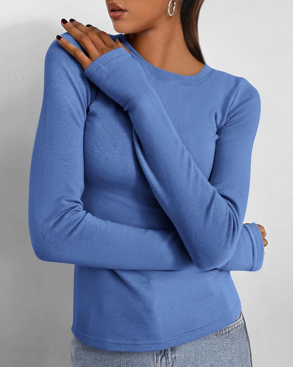 BTFBM Womens Casual Long Sleeve Tops Spring Fall 2025 Crew Neck Workout Shirt Stretchy Slim Fit Basic Y2K Going Out Top