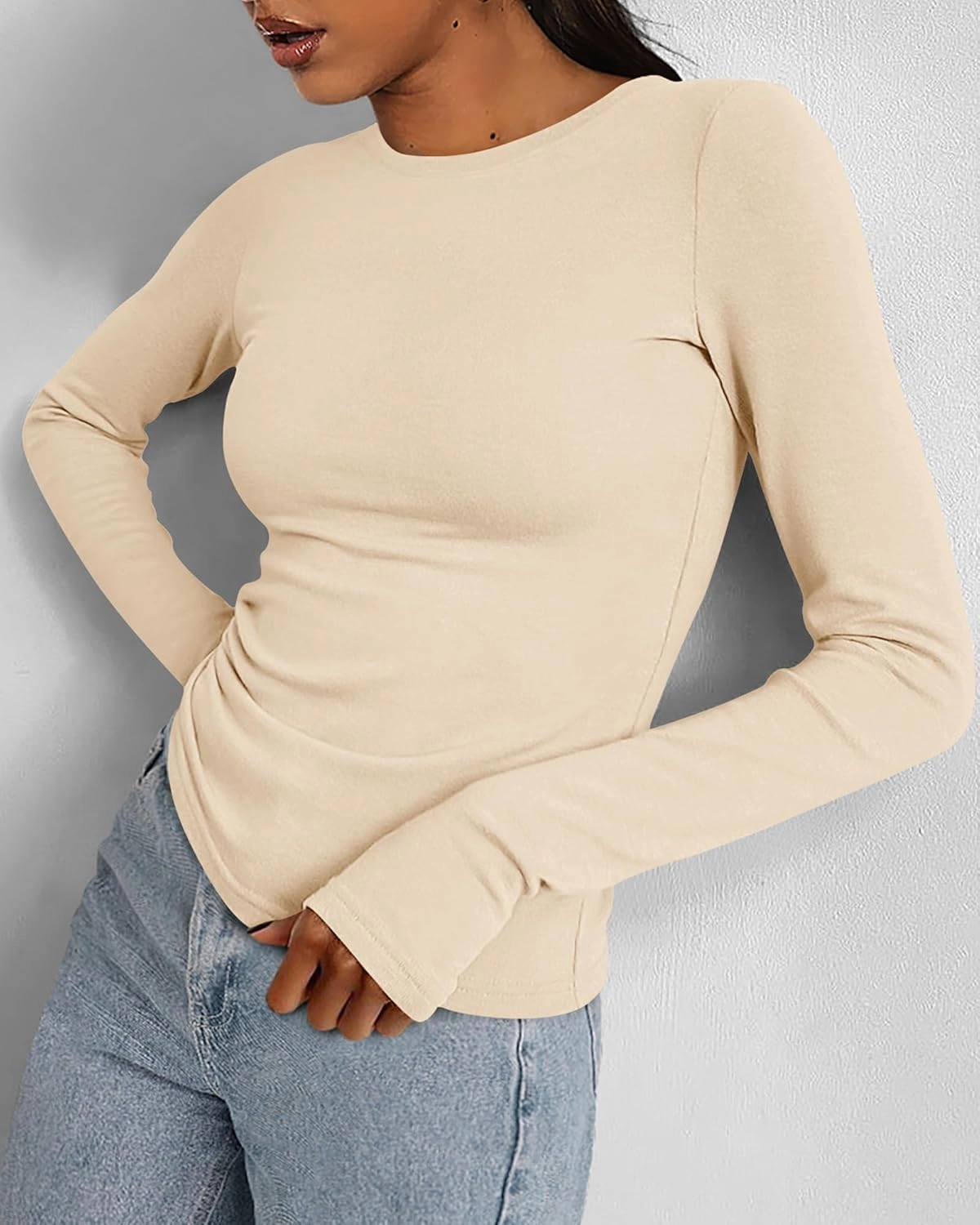BTFBM Womens Casual Long Sleeve Tops Spring Fall 2025 Crew Neck Workout Shirt Stretchy Slim Fit Basic Y2K Going Out Top