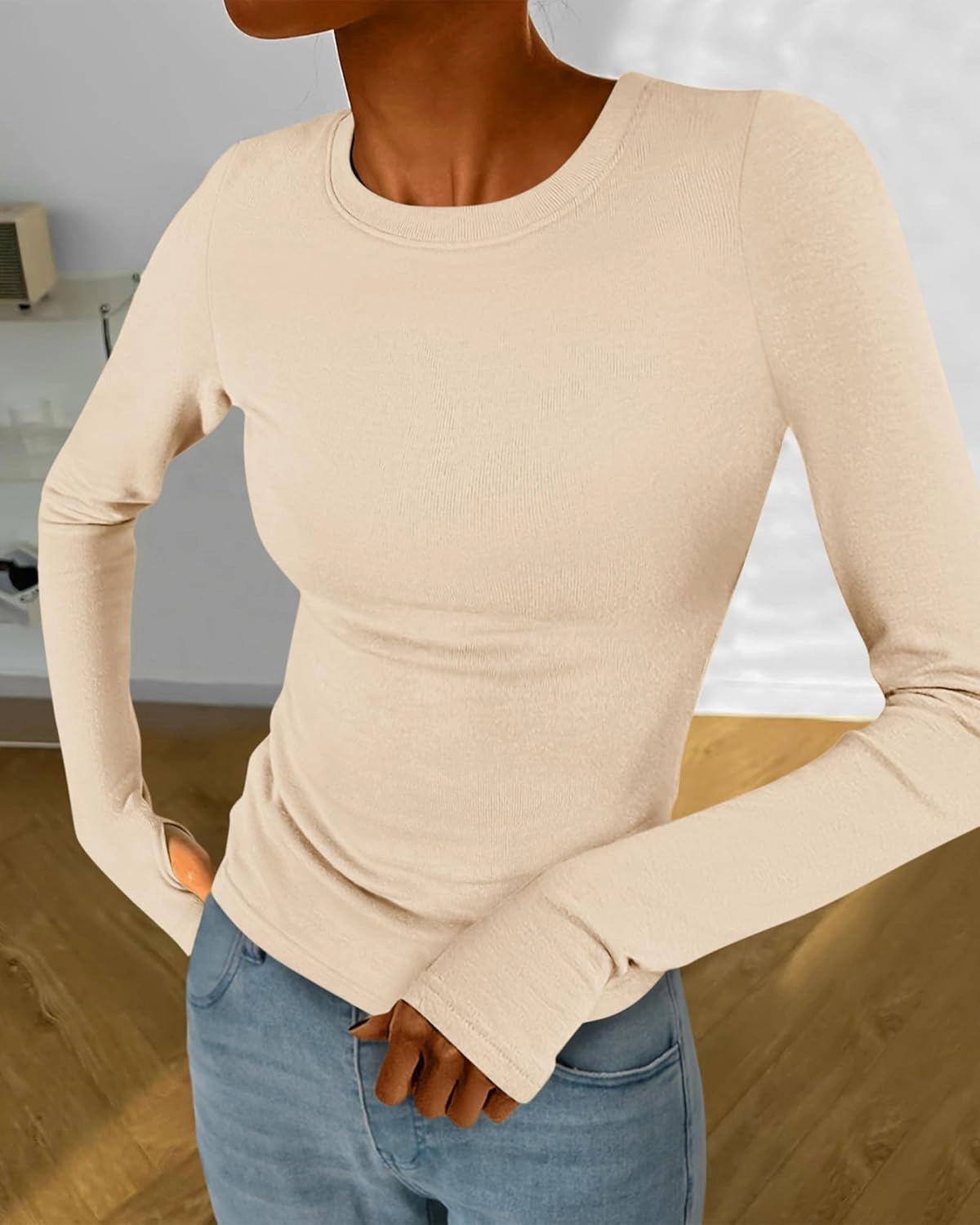 BTFBM Womens Casual Long Sleeve Tops Spring Fall 2025 Crew Neck Workout Shirt Stretchy Slim Fit Basic Y2K Going Out Top