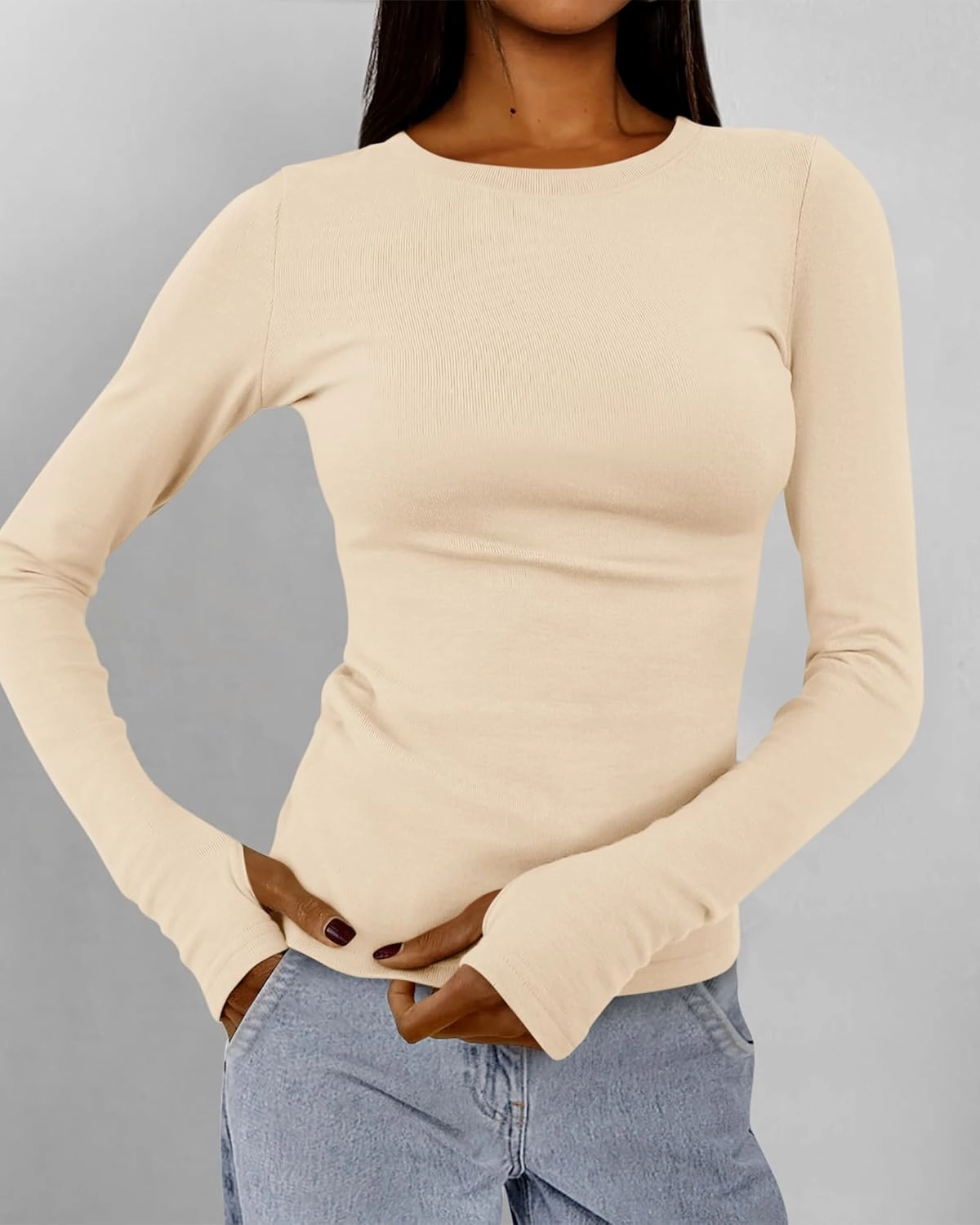 BTFBM Womens Casual Long Sleeve Tops Spring Fall 2025 Crew Neck Workout Shirt Stretchy Slim Fit Basic Y2K Going Out Top