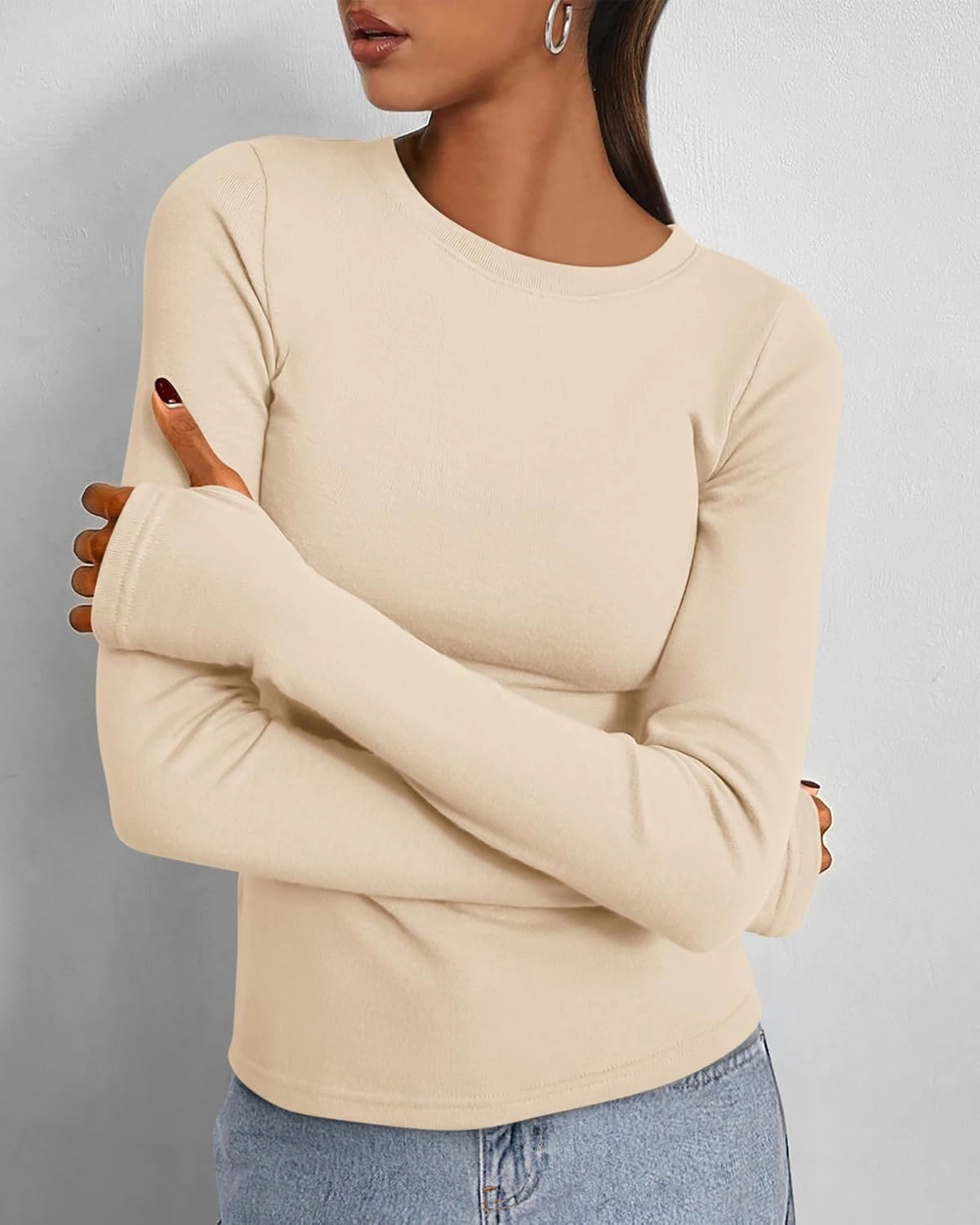 BTFBM Womens Casual Long Sleeve Tops Spring Fall 2025 Crew Neck Workout Shirt Stretchy Slim Fit Basic Y2K Going Out Top