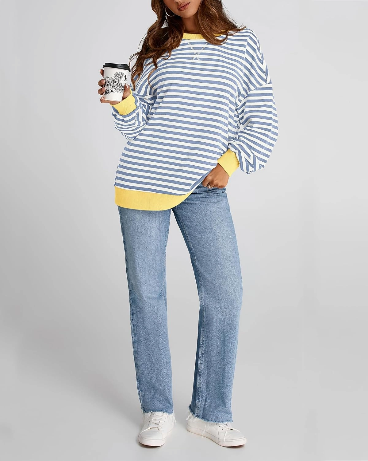 BTFBM Womens Striped Pullover Tops Spring Fall Clothes 2025 Long Sleeve Shirts Trendy Crew Neck Loose Y2K Sweatshirts