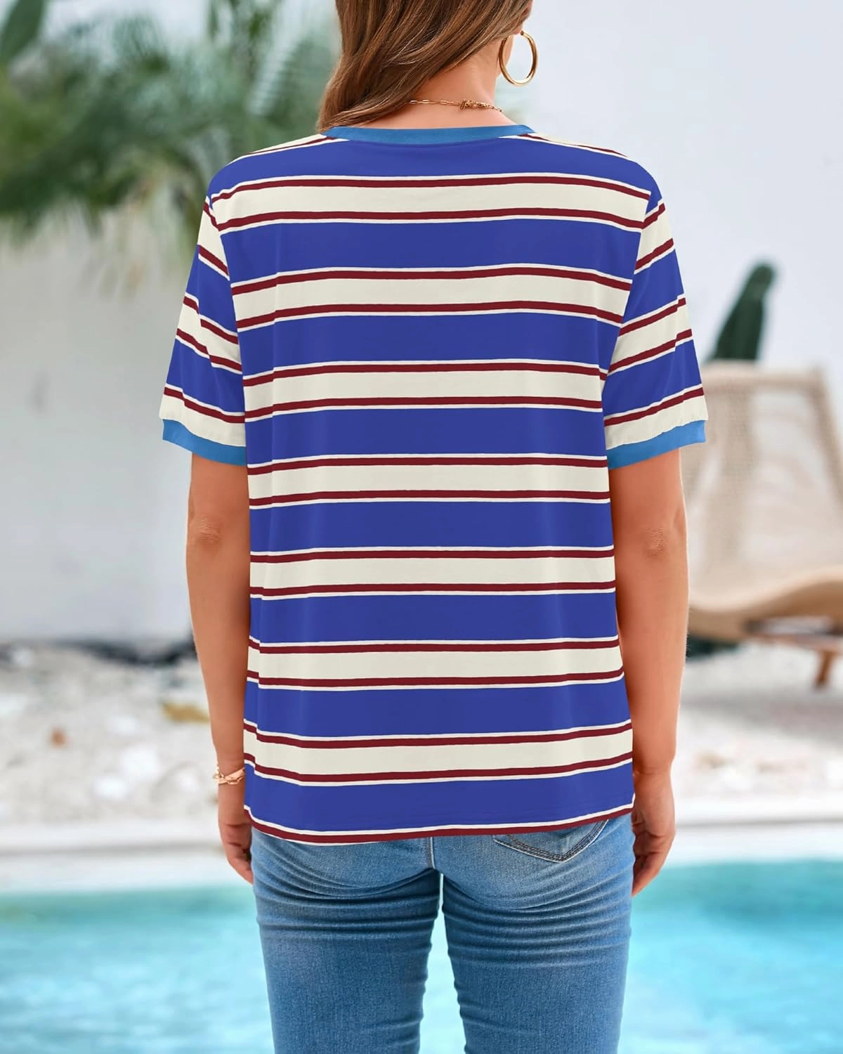 BTFBM Womens Summer Tops 2025 Crewneck Short Sleeve Striped T Shirts Casual Loose Lightweight Color Block Basic Tee
