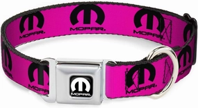 Buckle-Down Dog Collar Seatbelt Buckle Mopar Logo Repeat Hot Pink Black, Multicolor, 1.5"" Wide - fits 16-23"" Neck - Medium (DC-WMP013-WM)