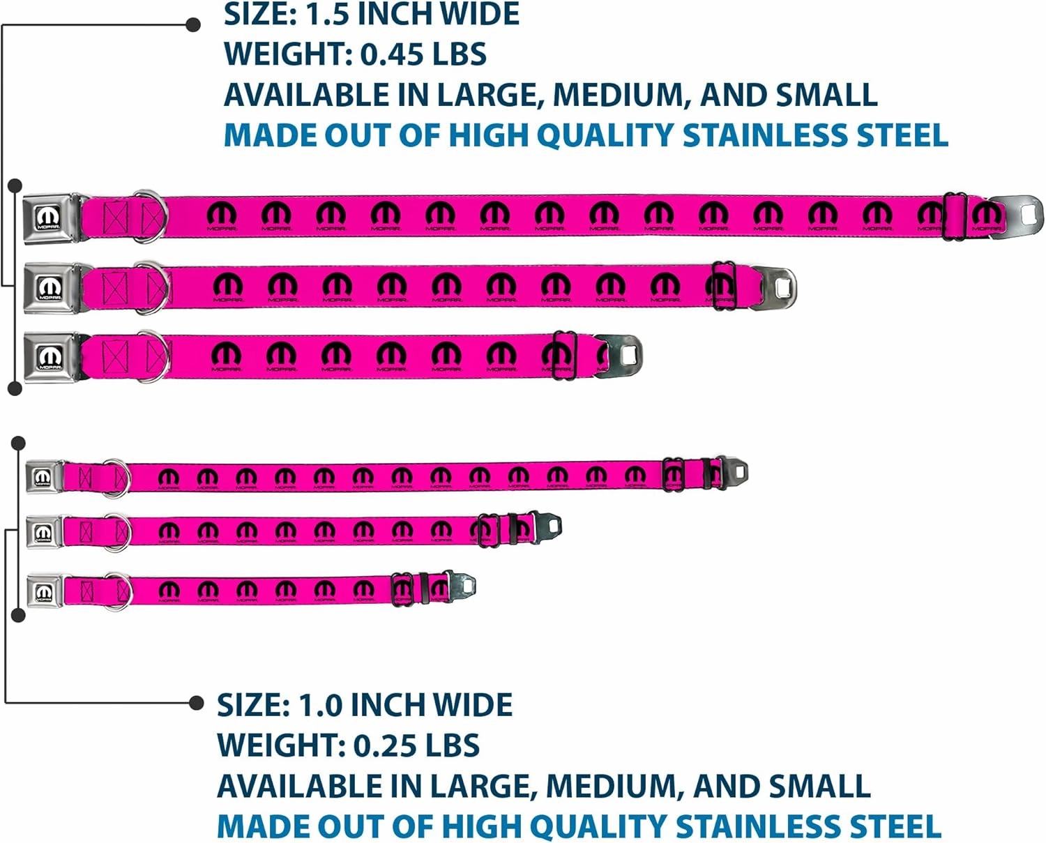 Buckle-Down Dog Collar Seatbelt Buckle Mopar Logo Repeat Hot Pink Black, Multicolor, 1.5"" Wide - fits 16-23"" Neck - Medium (DC-WMP013-WM)