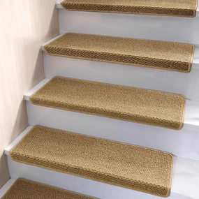 Bullnose Carpet Stair Treads, Non Slip Stair Treads for Wooden Steps Indoor, Stair Runner, Soft Stair Rugs, Edging Stair Protectors, Washable, 29.5"x9.5"x1.5" 2pcs, Beige
