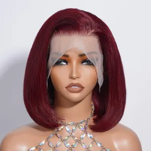 Burgundy 13x4 Lace Front Bob Wig Human Hair Pre Plucked Stairght Red 99J Short Bob for Black Women Short Wig Bob 180 Density 12 Inch