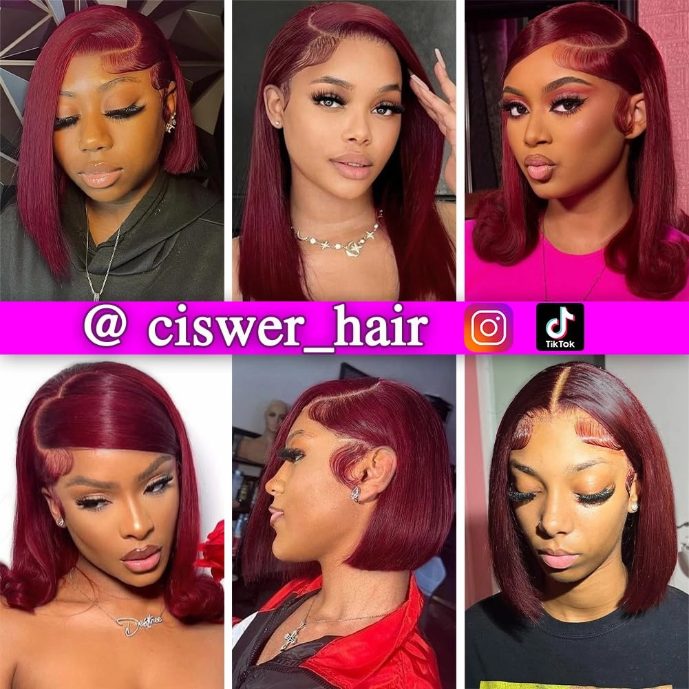 Burgundy Bob Wig Human Hair 13x4 Lace Front Wigs Human Hair Pre Plucked Stairght Red 99J Short Bob for Black Women 180 Density 14 Inch