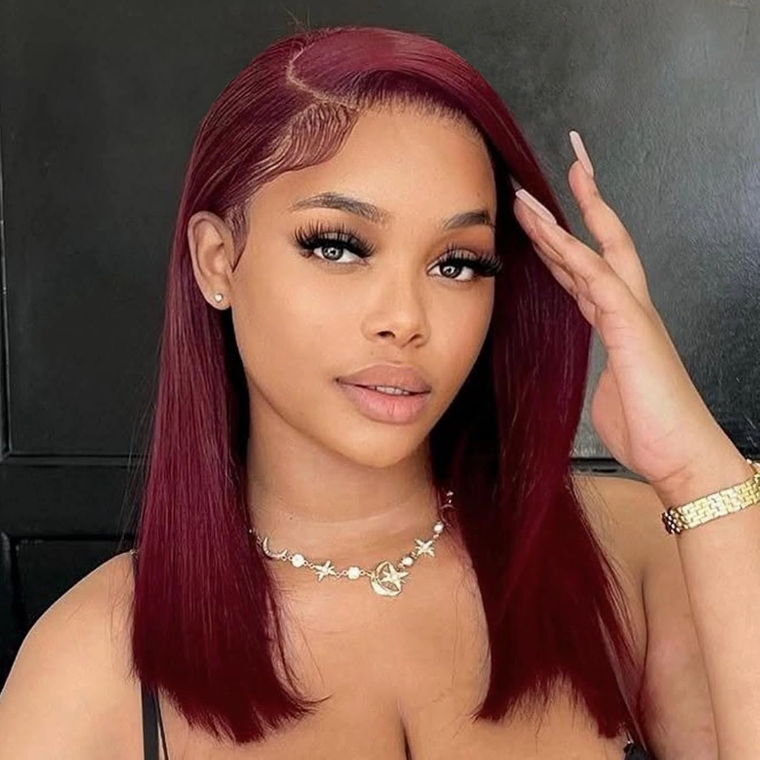 Burgundy Bob Wig Human Hair 13x4 Lace Front Wigs Human Hair Pre Plucked Stairght Red 99J Short Bob for Black Women 180 Density 14 Inch