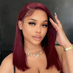 Burgundy Bob Wig Human Hair 13x4 Lace Front Wigs Human Hair Pre Plucked Stairght Red 99J Short Bob for Black Women 180 Density 14 Inch