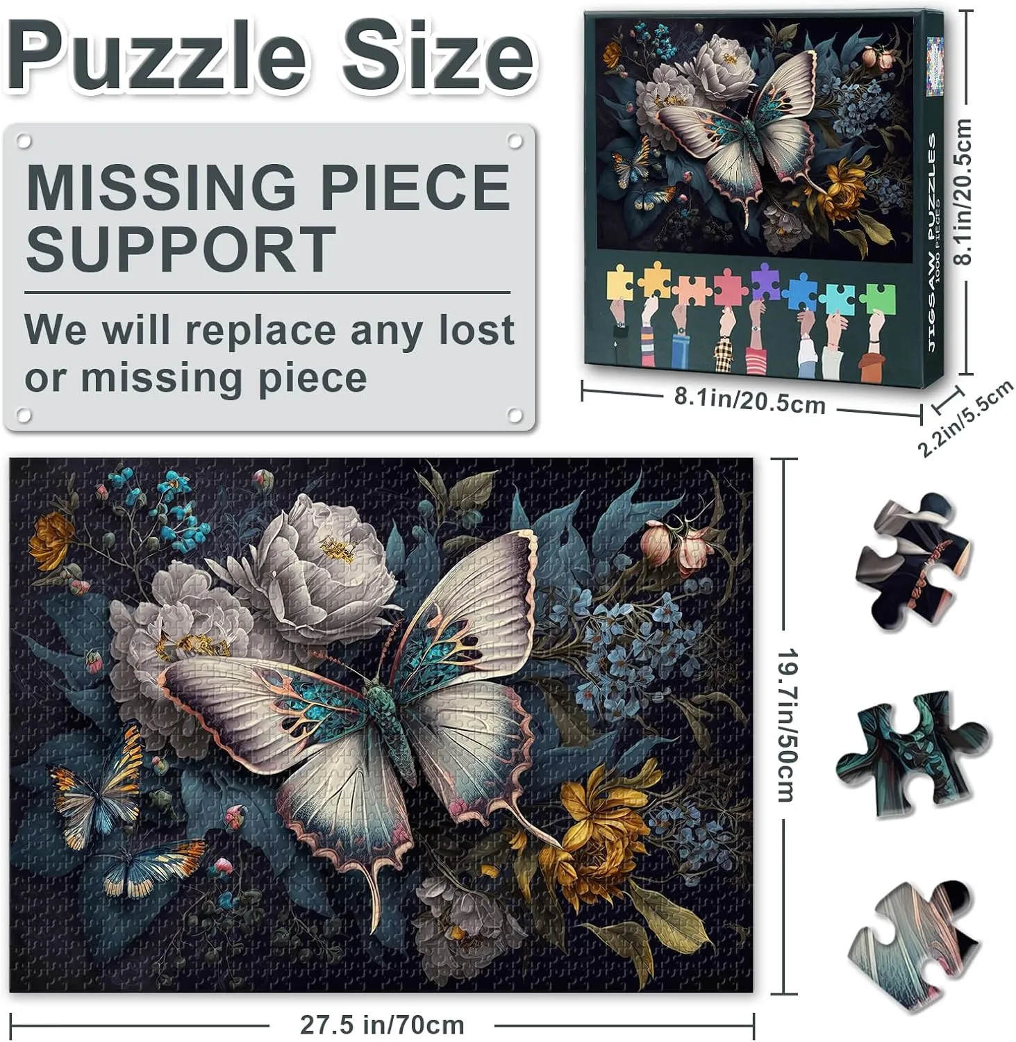 Butterfly 1000 Piece Puzzle for Adults Flower and Butterfly Puzzles 1000 Pieces Home Wall Decoration Challenging & Vivid Detail Ideal for Puzzle Enthusiasts Finished Size: 70x50cm