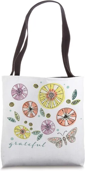 Butterfly Flower Positive Thinking Grateful Thankful Blessed Tote Bag