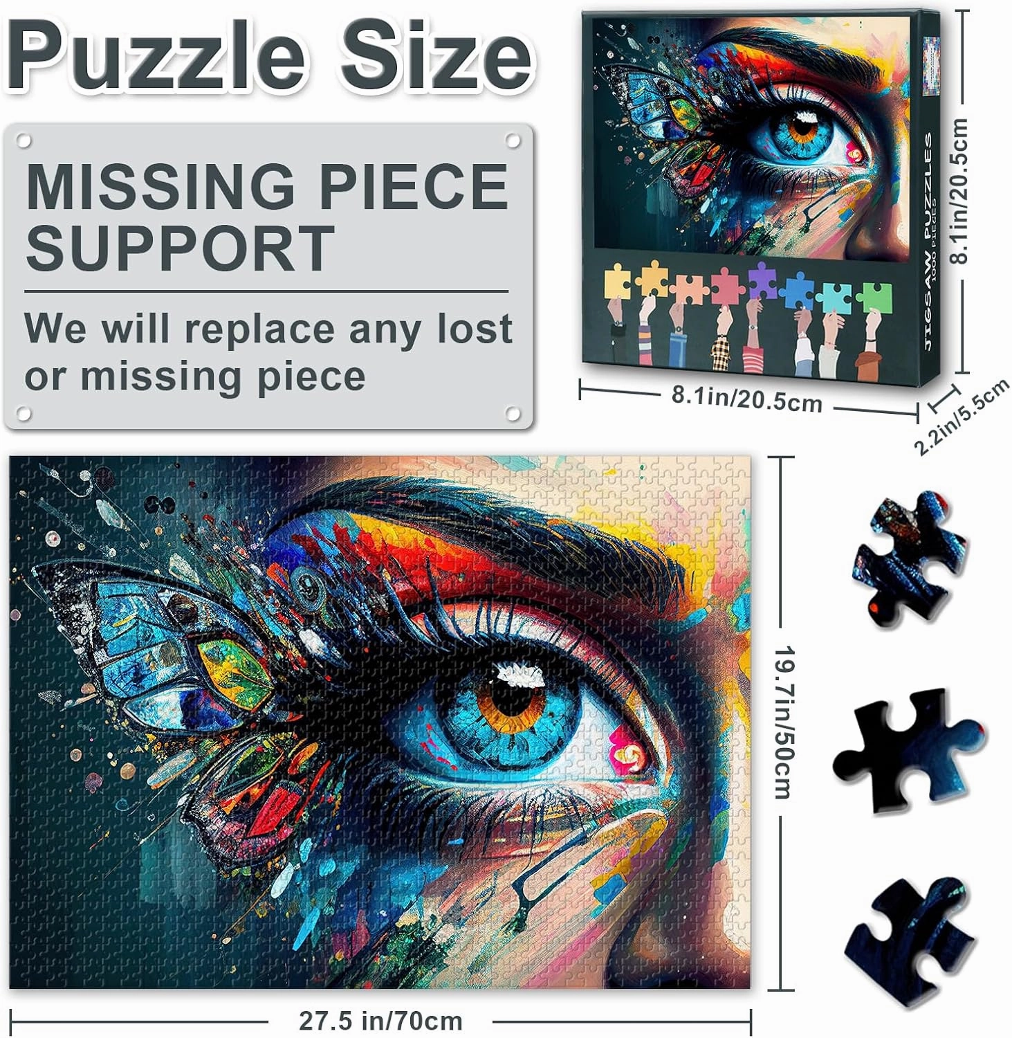 Butterfly Eyes Puzzles, Koi Eye Puzzles for Adults 1000 Pieces, Abstract Art Eye Puzzle, Glass Eye 1000 Piece Jigsaw Puzzle with Hidden Images Challenge Family Activity Games Jigsaw Puzzles