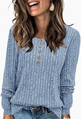 Button Up Sweater for Women Fall Lightweight Knit Pullover Sweaters Long Sleeve Henley Shirts Crewneck Tunic Tops