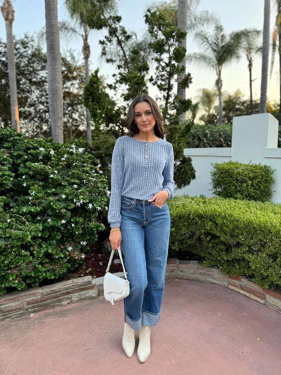 Button Up Sweater for Women Fall Lightweight Knit Pullover Sweaters Long Sleeve Henley Shirts Crewneck Tunic Tops