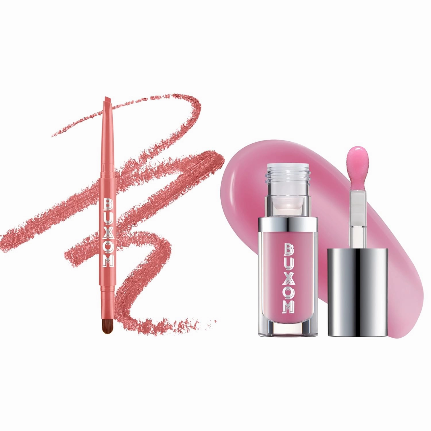 Buxom Full On Glossy Lip Oil in Dolly Power Line Plumping Lip Liner in Rich Rose