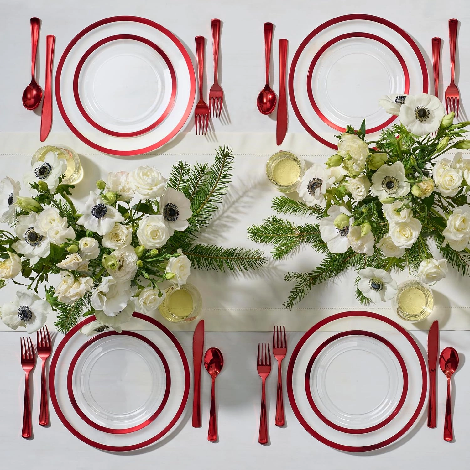 By Madee HEAVYWEIGHT 100 Pc Clear and Red Party Plates | Includes 50 Dinner & 50 Dessert Plates (50 Guests)
