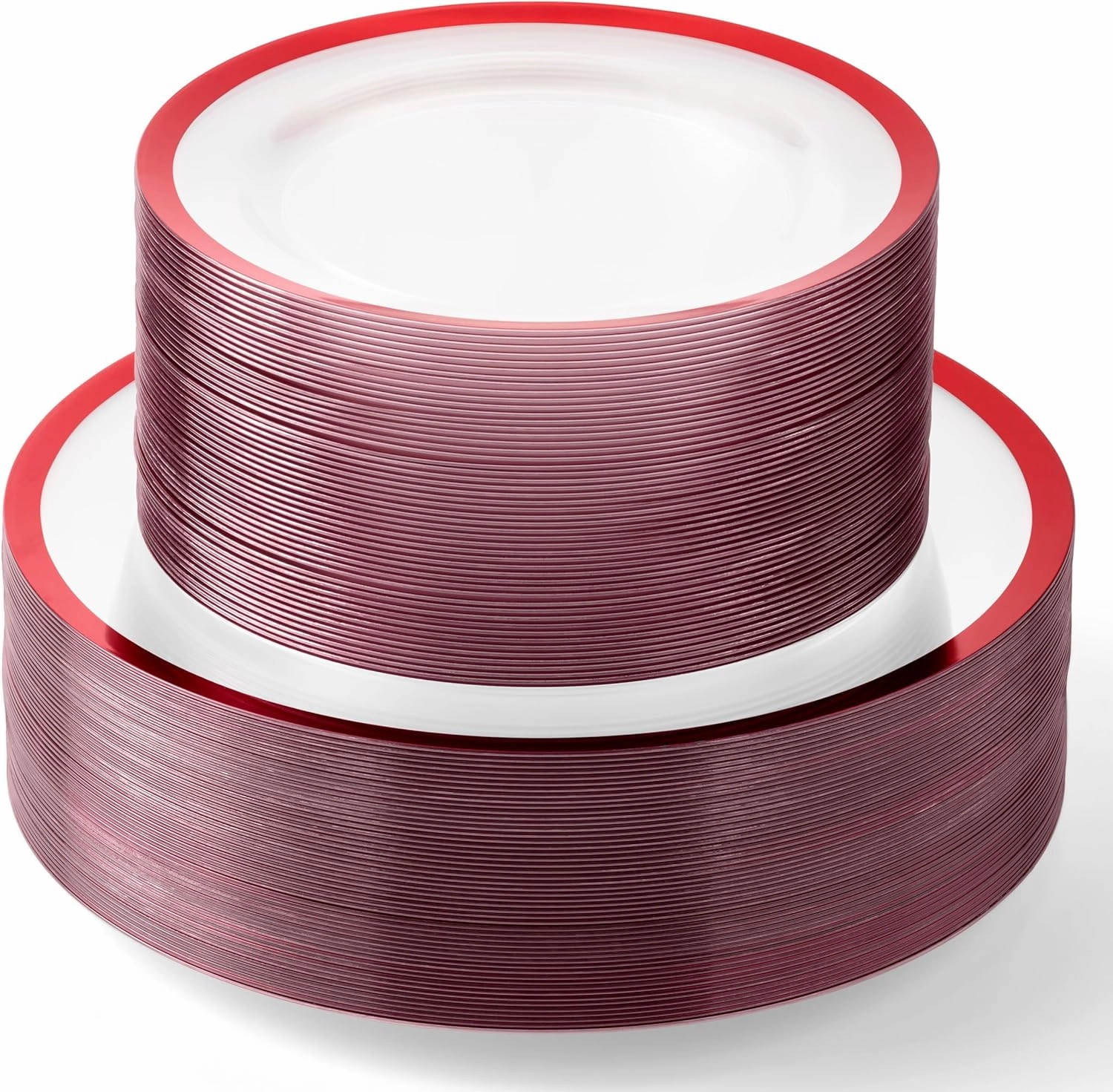 By Madee HEAVYWEIGHT 100 Pc Clear and Red Party Plates | Includes 50 Dinner & 50 Dessert Plates (50 Guests)