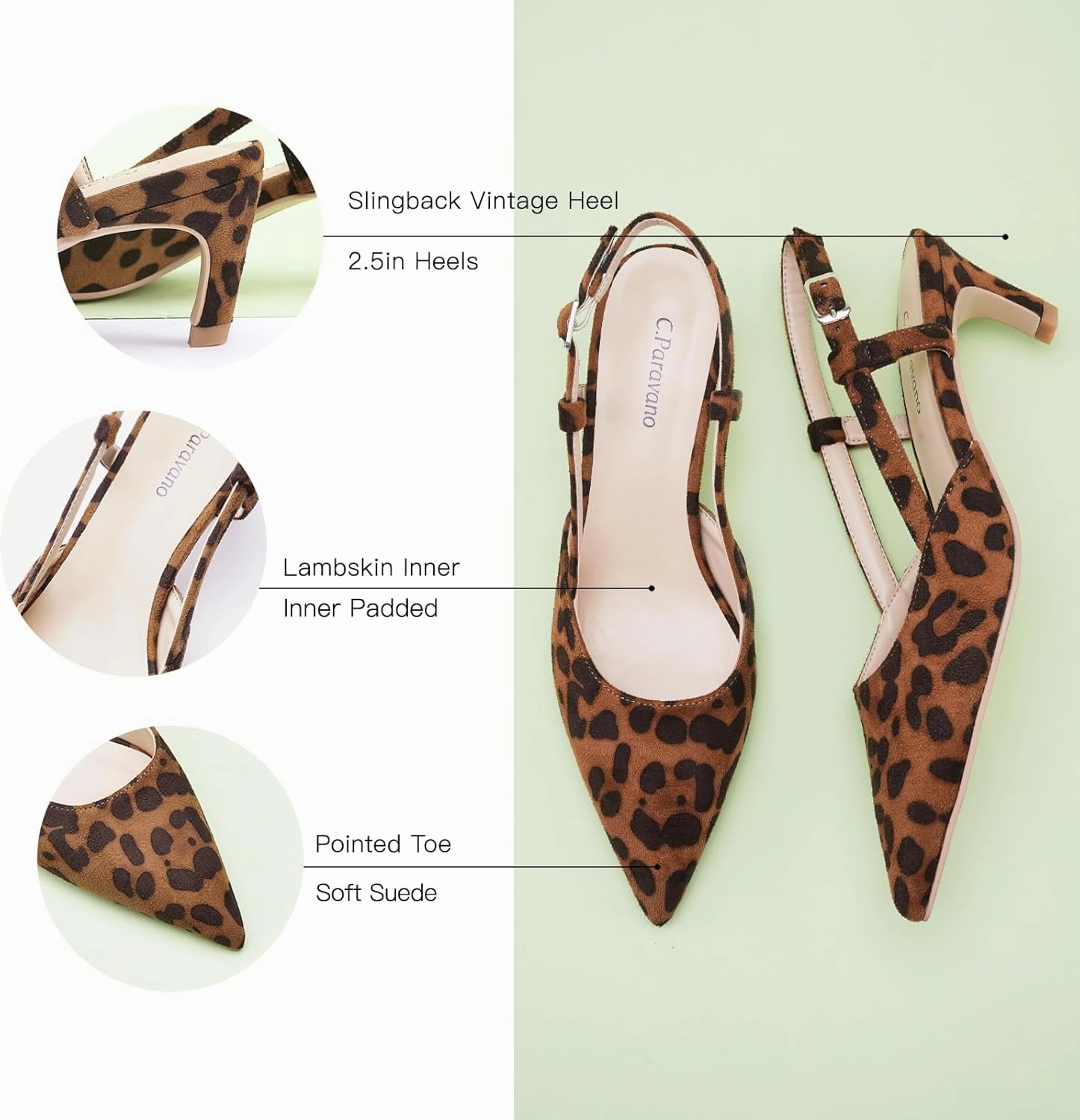 C.Paravano Beige Slingback Heels for Women - Pointed Toe, Stiletto Heels, Slip On Work Pumps, Dress Shoes