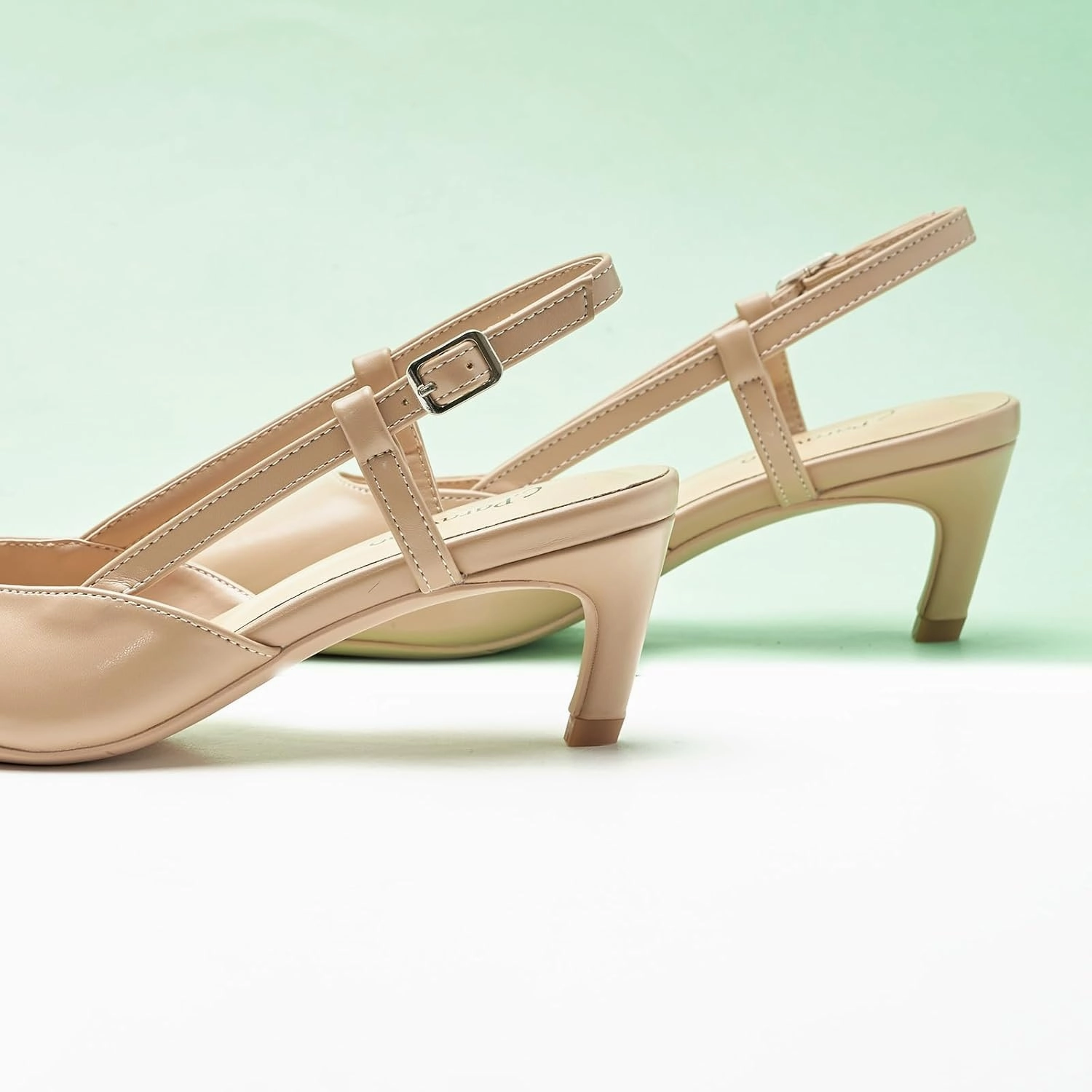 C.Paravano Beige Slingback Heels for Women - Pointed Toe, Stiletto Heels, Slip On Work Pumps, Dress Shoes