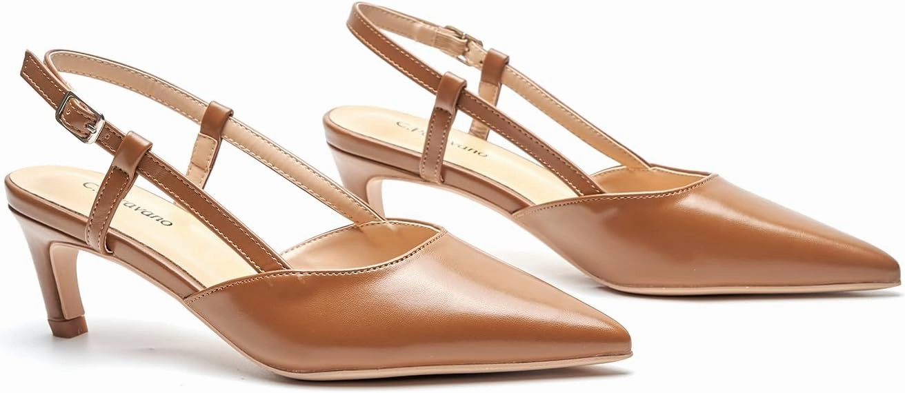 C.Paravano Beige Slingback Heels for Women - Pointed Toe, Stiletto Heels, Slip On Work Pumps, Dress Shoes