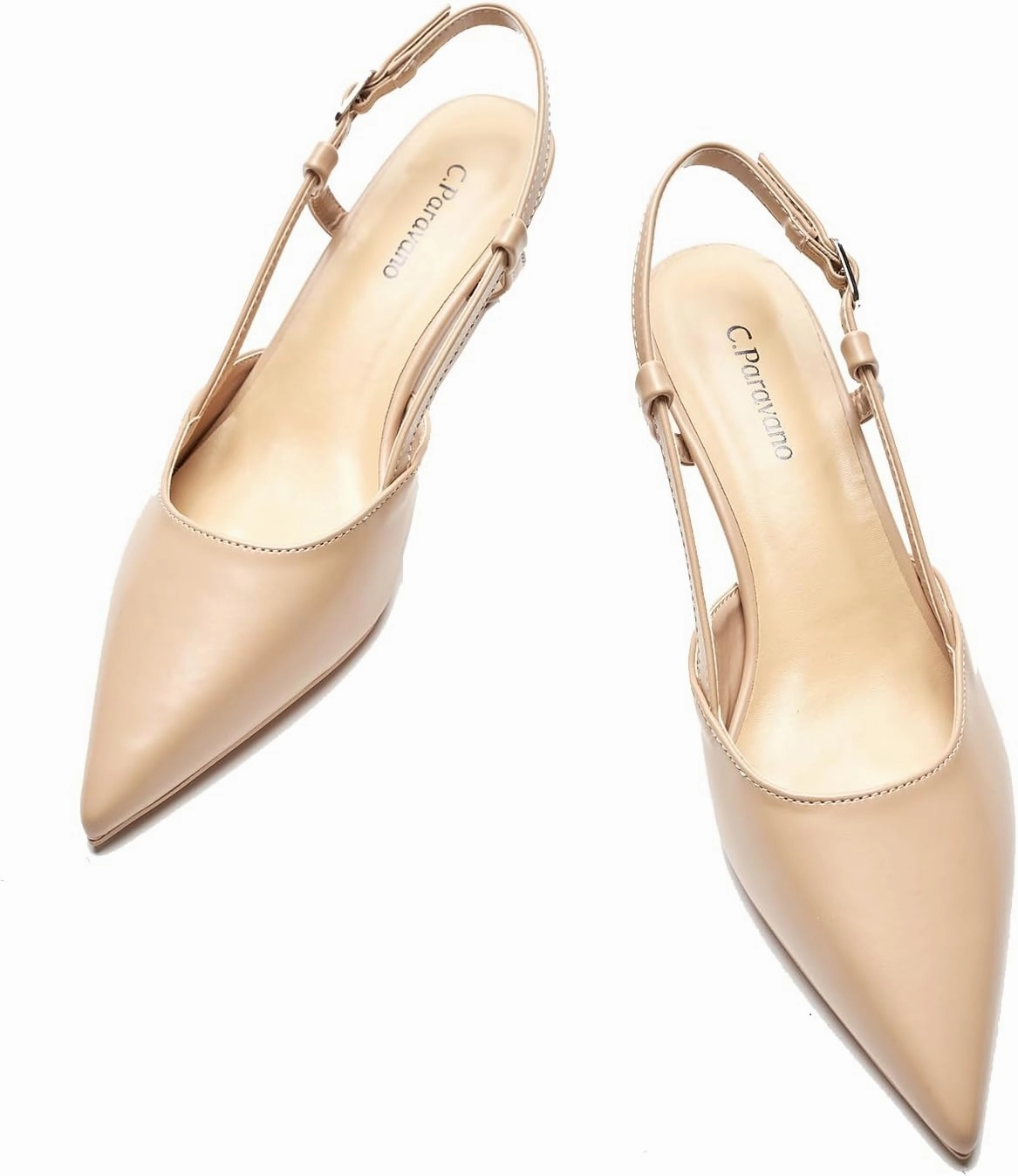 C.Paravano Beige Slingback Heels for Women - Pointed Toe, Stiletto Heels, Slip On Work Pumps, Dress Shoes