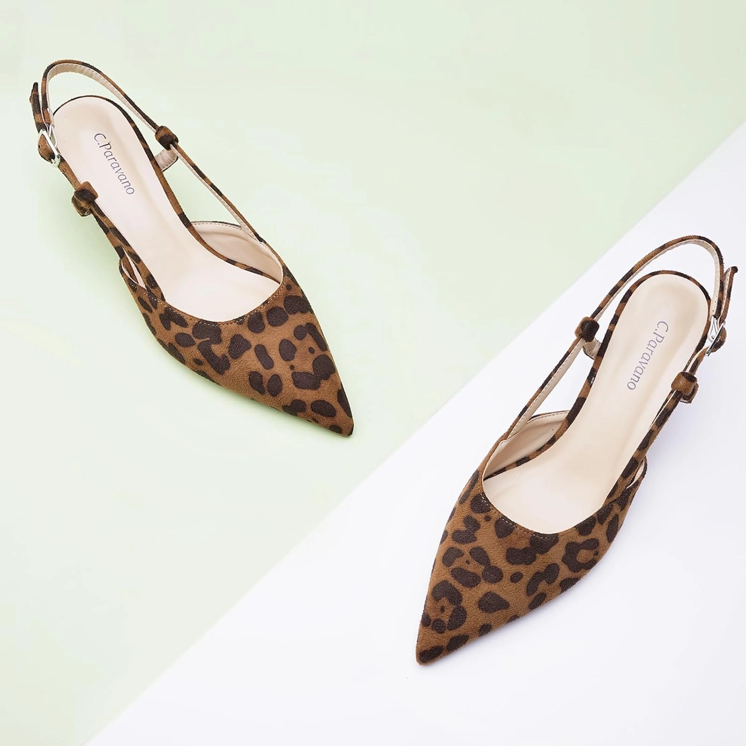 C.Paravano Beige Slingback Heels for Women - Pointed Toe, Stiletto Heels, Slip On Work Pumps, Dress Shoes