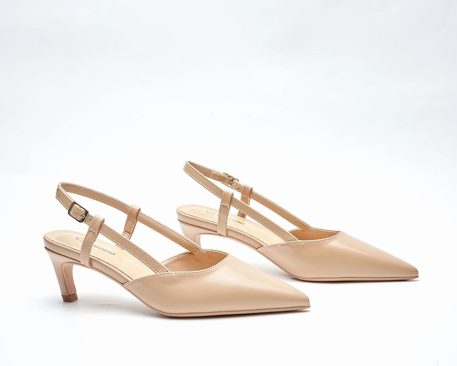 C.Paravano Beige Slingback Heels for Women - Pointed Toe, Stiletto Heels, Slip On Work Pumps, Dress Shoes