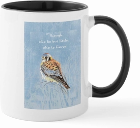 CafePress Little But Fierce Quote Kestrel Watercolor Falcon 11 oz (325 ml) Ceramic Coffee Mug