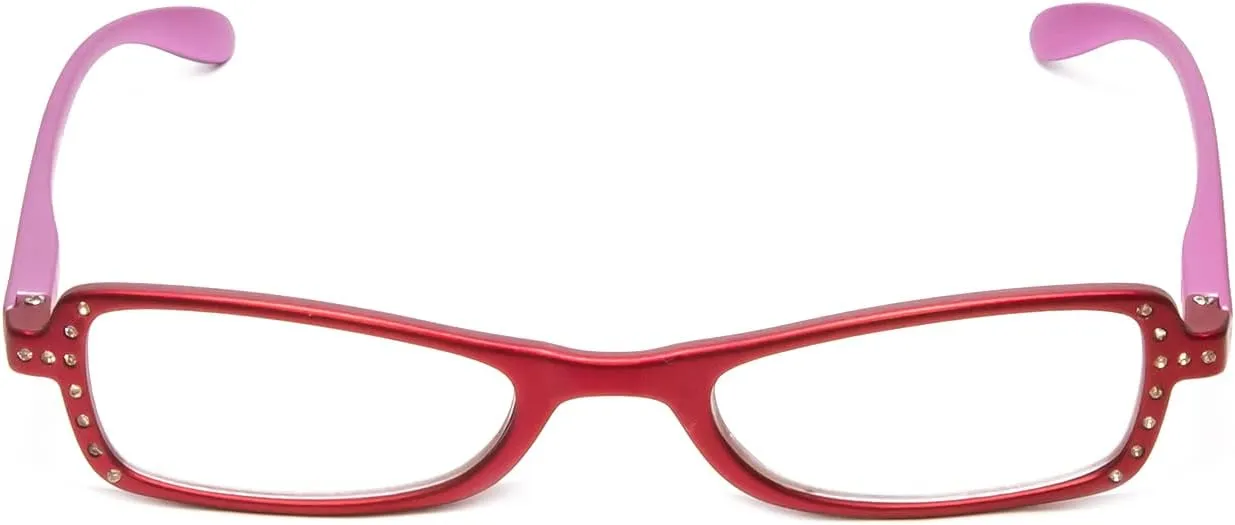 Calabria 837 Womens Metallic Reading Glasses Vibrant Crystal Accents Single Power Readers Spring Hinged Hard Case Included