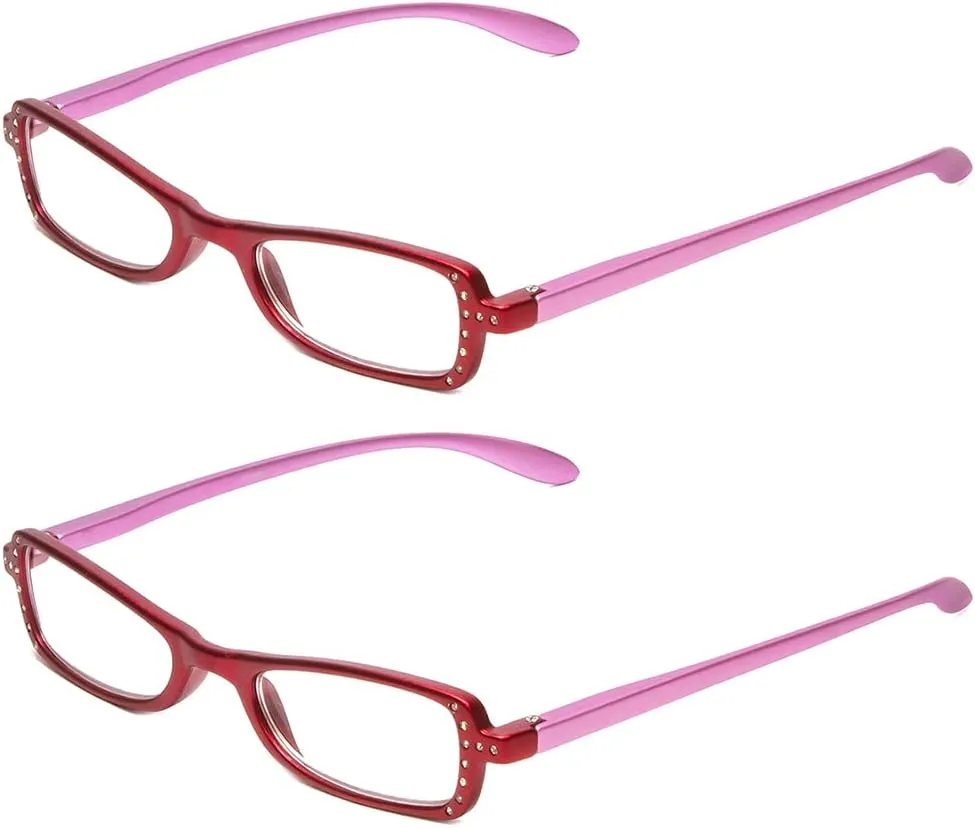 Calabria 837 Womens Metallic Reading Glasses Vibrant Crystal Accents Single Power Readers Spring Hinged Hard Case Included