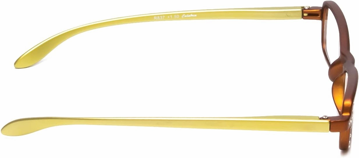 Calabria 837 Womens Metallic Reading Glasses Vibrant Crystal Accents Single Power Readers Spring Hinged Hard Case Included