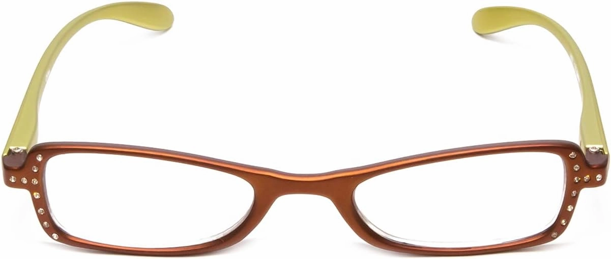 Calabria 837 Womens Metallic Reading Glasses Vibrant Crystal Accents Single Power Readers Spring Hinged Hard Case Included
