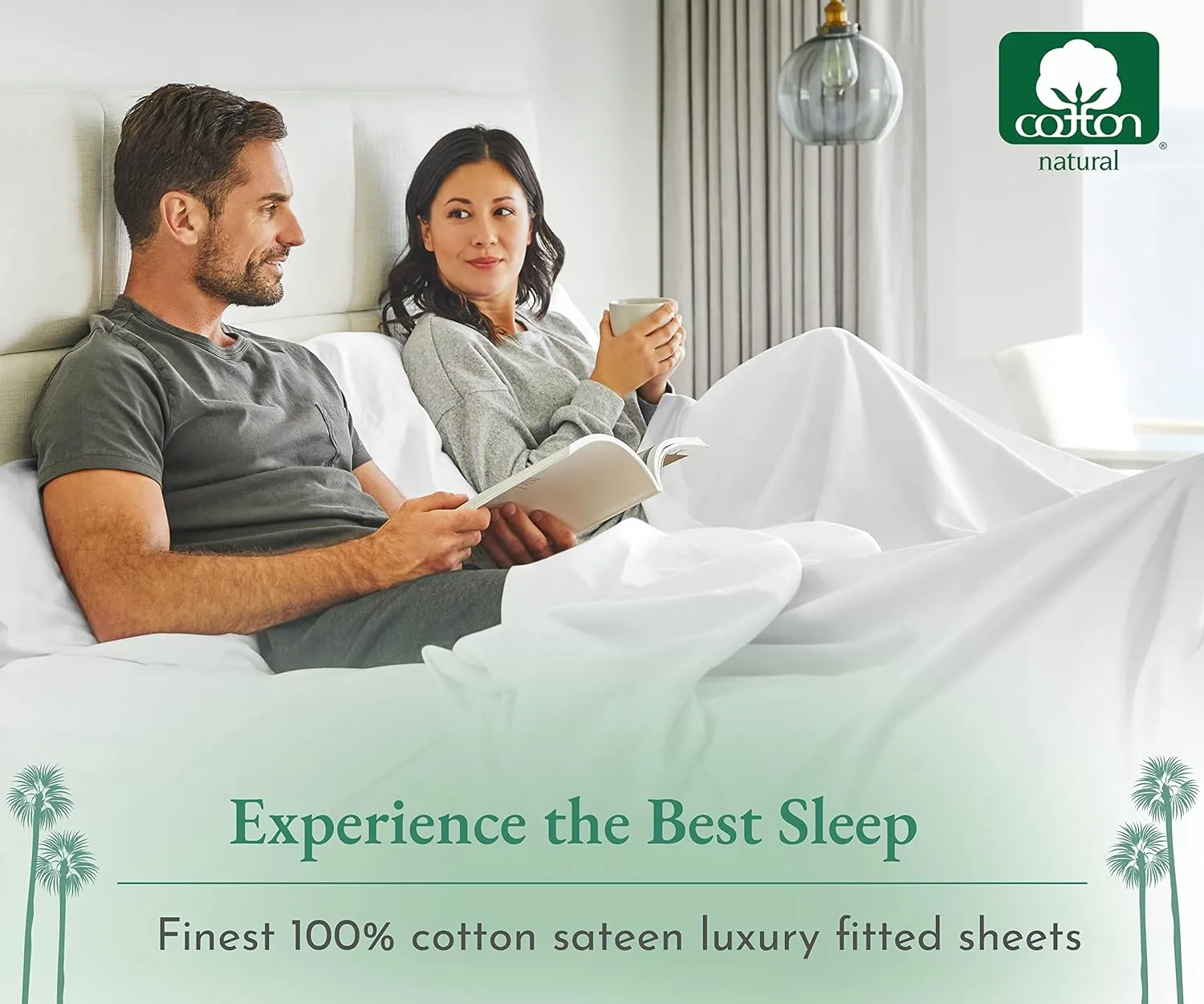 California Design Den Luxury Queen Size Fitted Sheet Only - 100% Cotton, 600 Thread Count, Soft Deep Pocket Bottom Fitted Sheet, Sateen, Hotel Quality, Featuring Footside Indicator - Creamy Beige